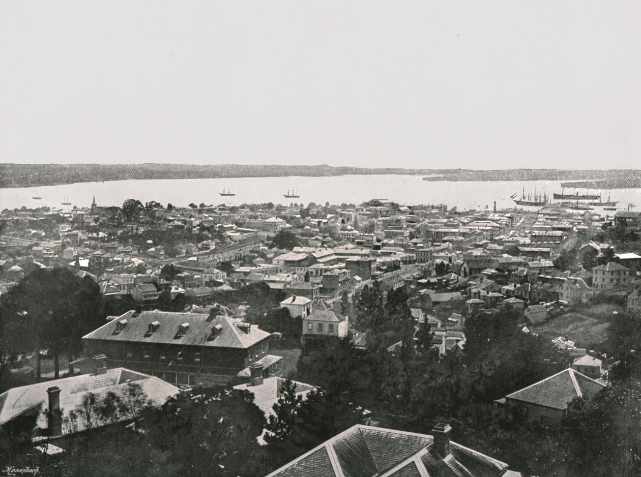 Vista panorámica desde las colinas, Auckland, Nueva Zelanda, 1895 de Unbekannt