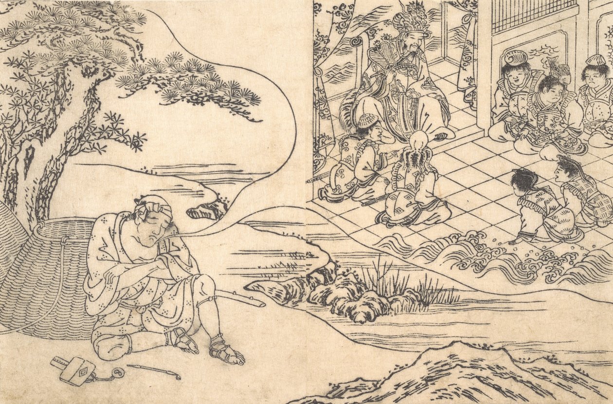 Parodia del cuento del joven Lu: Un pescador soñando, ca. 1700 de Unbekannt