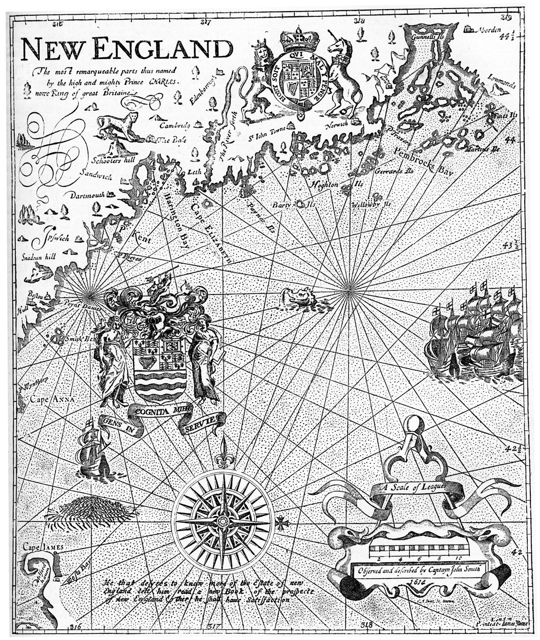 Parte del mapa de Nueva Inglaterra del Capitán John Smith, siglo XVII c1880 de Unbekannt