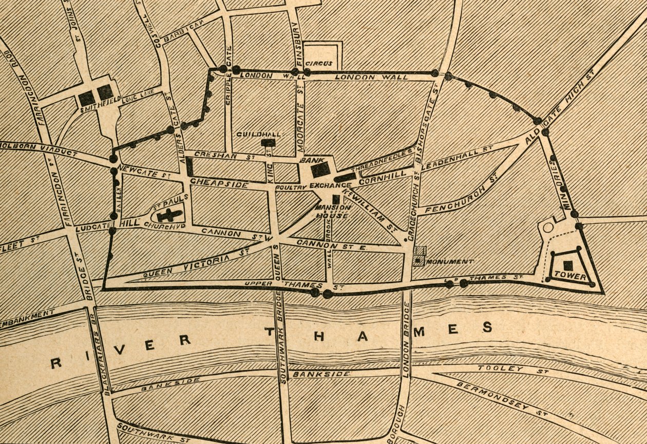 Parte del Londres moderno, mostrando la antigua muralla, 1897 de Unbekannt