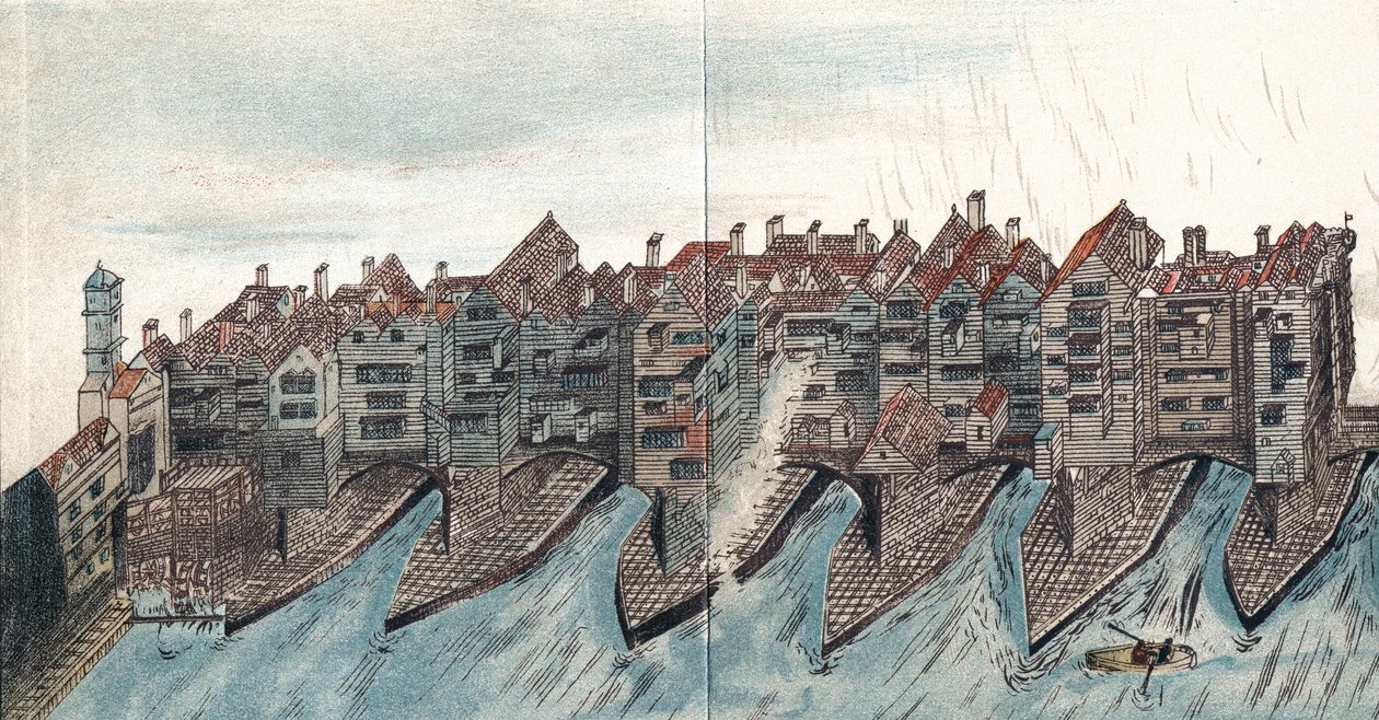 Parte del Puente de Londres Antiguo, c. 1600 de Unbekannt
