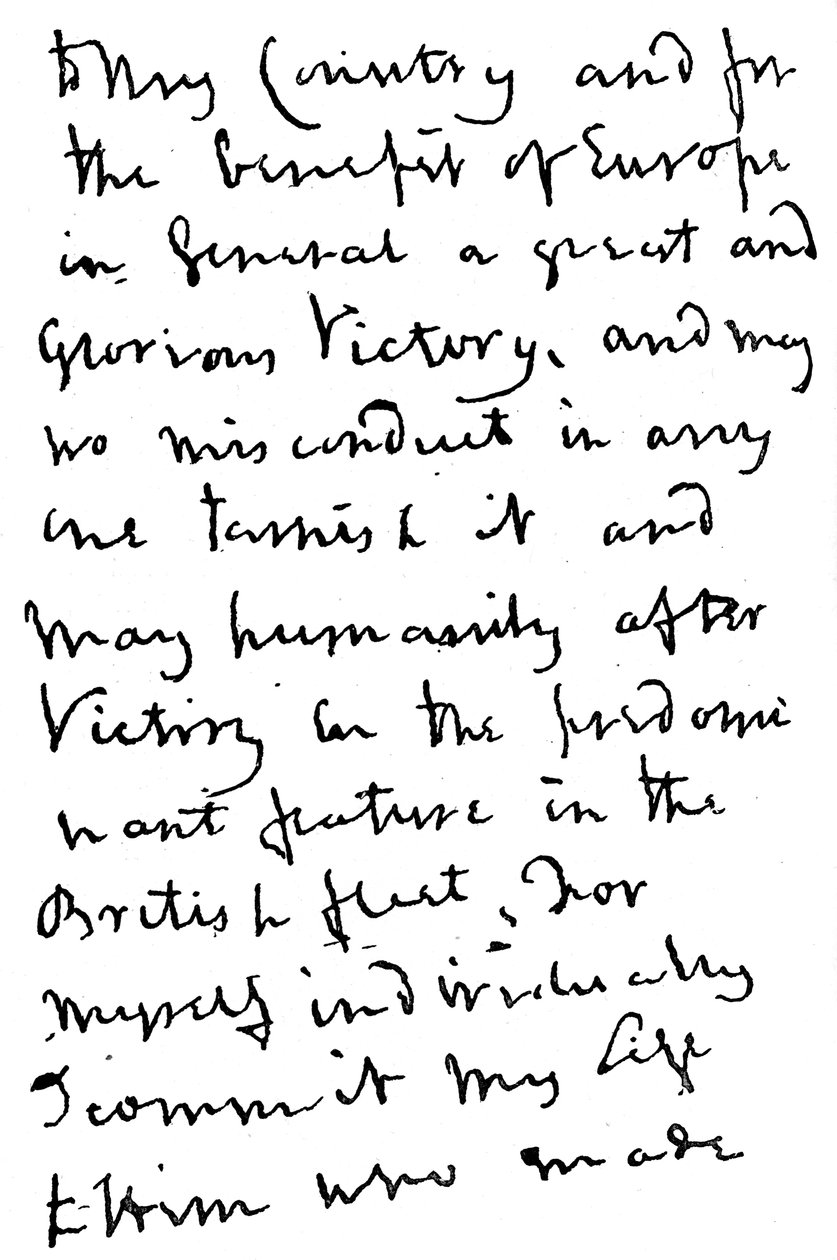Parte de una carta escrita por Nelson justo antes de la Batalla de Trafalgar, 1805, 1894 de Unbekannt