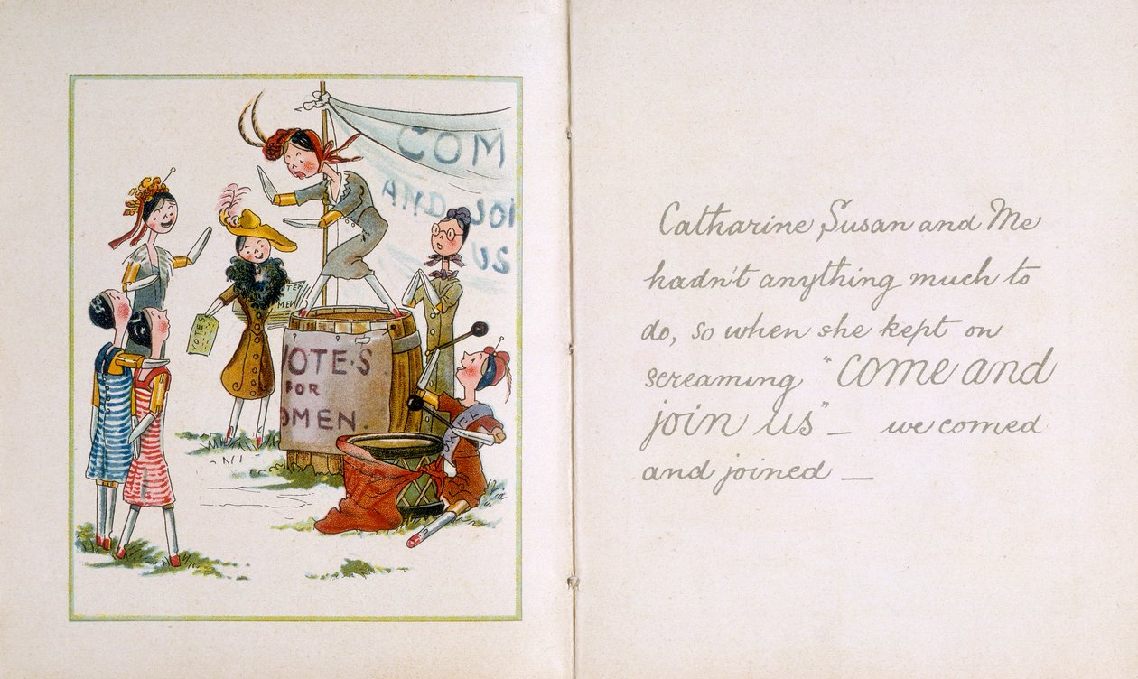 Muñecas de trapo en una reunión sufragista, c. 1910 de Unbekannt