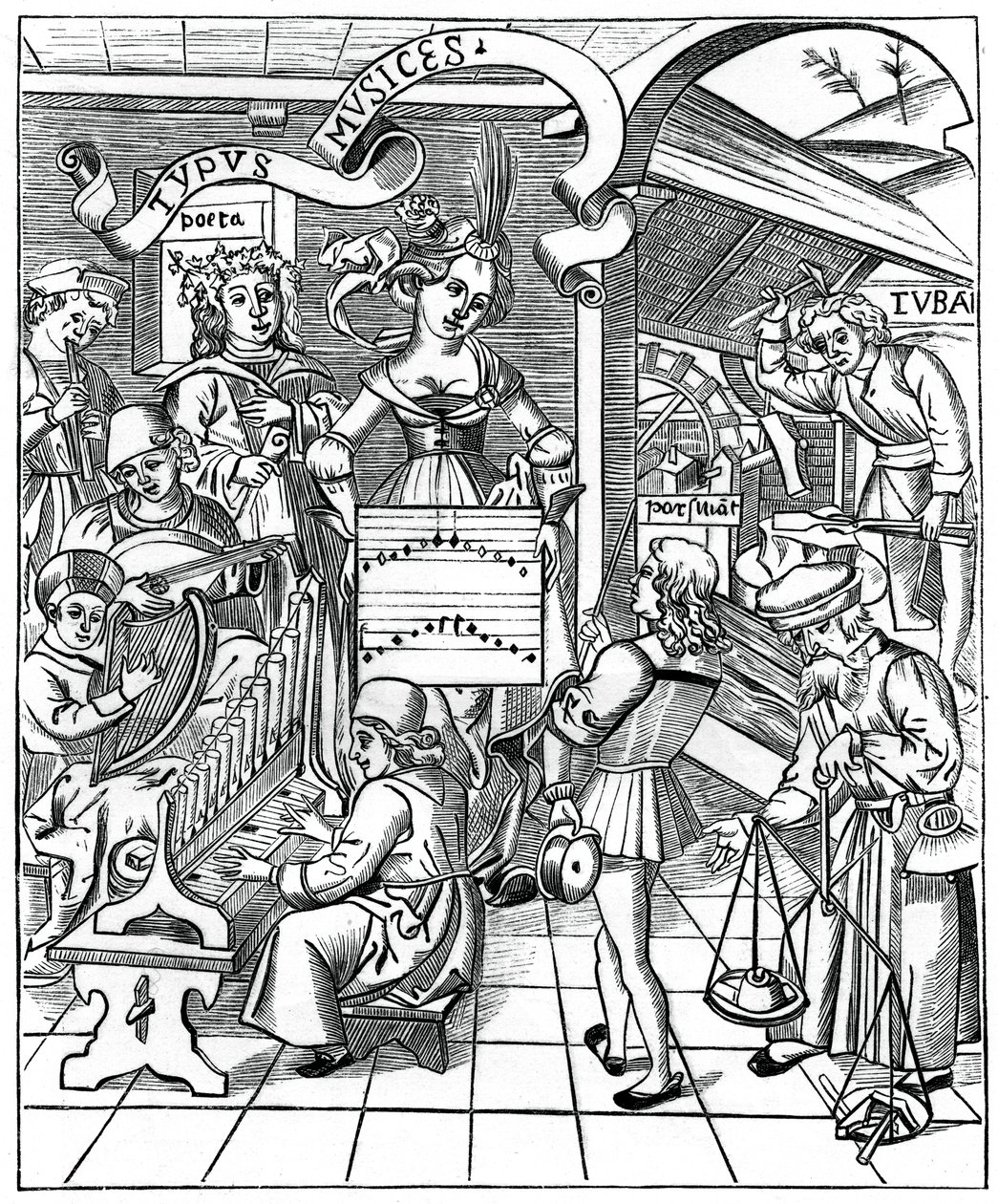 Personificación de la música, con los auxiliares, el poeta y los músicos, 1508, 1870 de Unbekannt