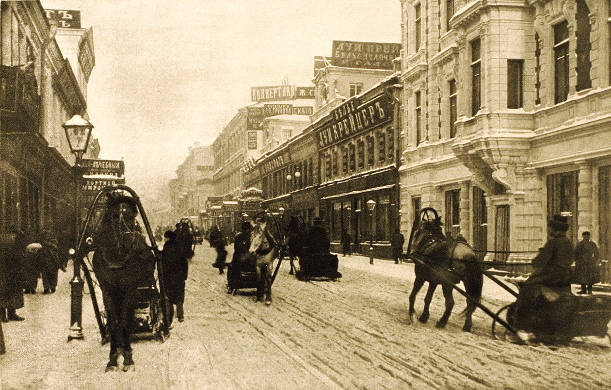 Calle Petrovka en invierno, Moscú, Rusia, 1912 de Unbekannt