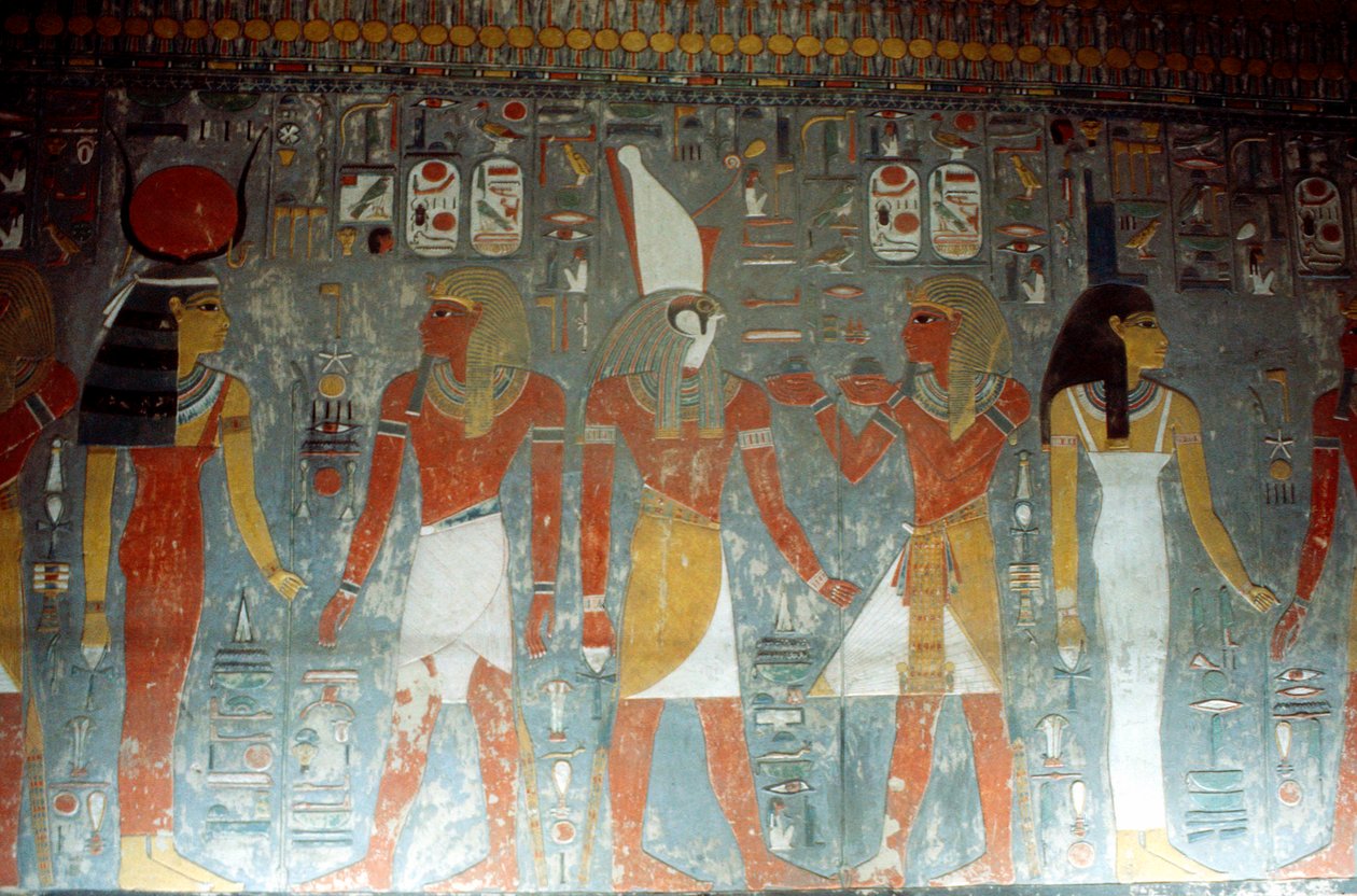 Faraón Horemheb con la diosa Isis y el dios Horus, Antiguo Egipto, siglo XIV a.C. de Unbekannt