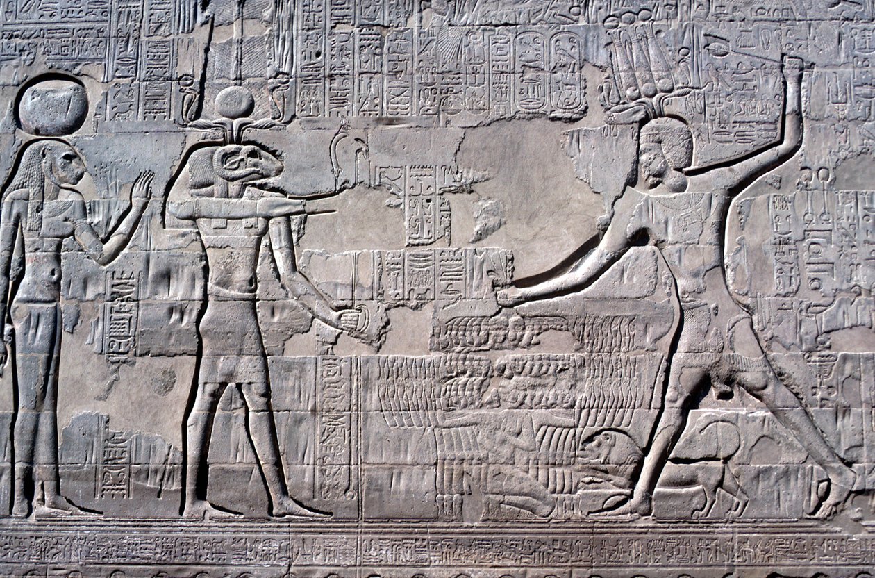 El faraón golpeando a sus enemigos, Templo de Jnum, períodos Ptolemaico y Romano de Unbekannt