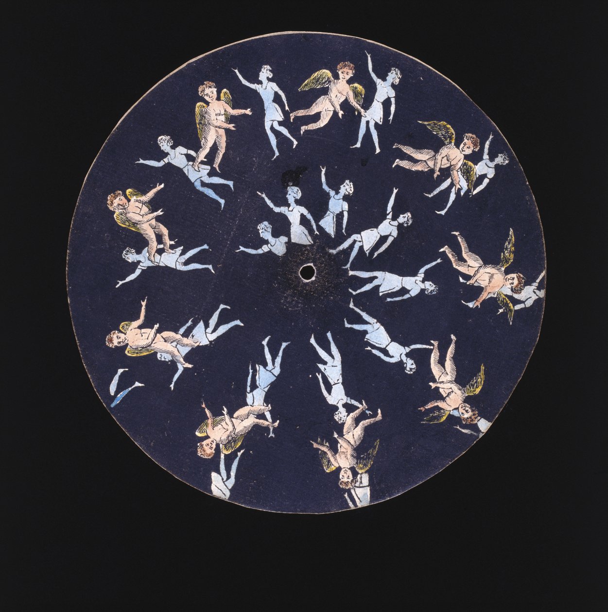 Disco de fenakistiscopio mostrando a un cupido y dos niñas, c 1830 de Unbekannt