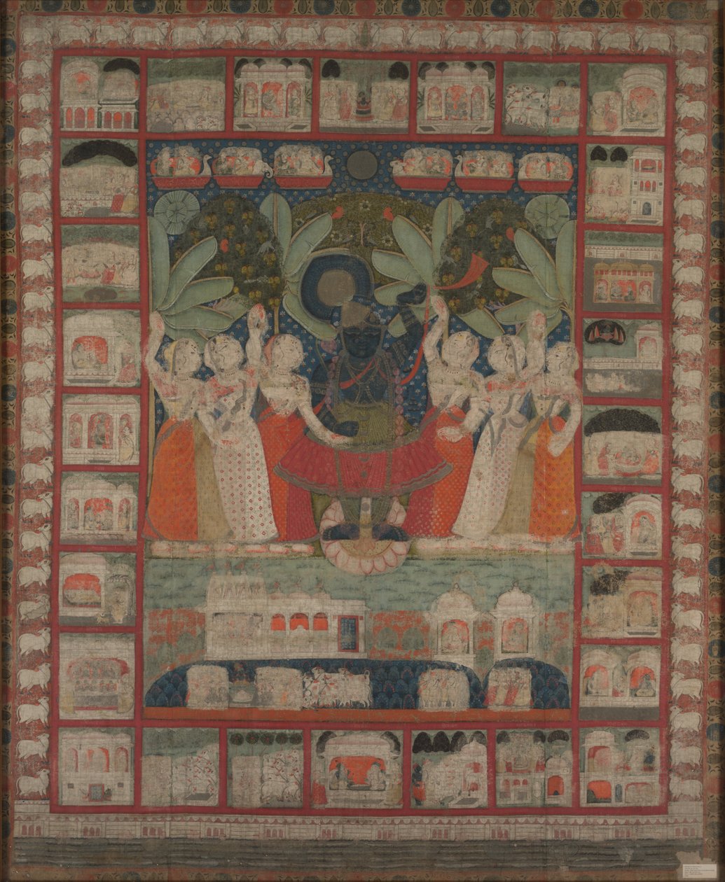 Pichvai colgante de pared con la adoración de Shri Nathaji, 1825-1850 de Unbekannt