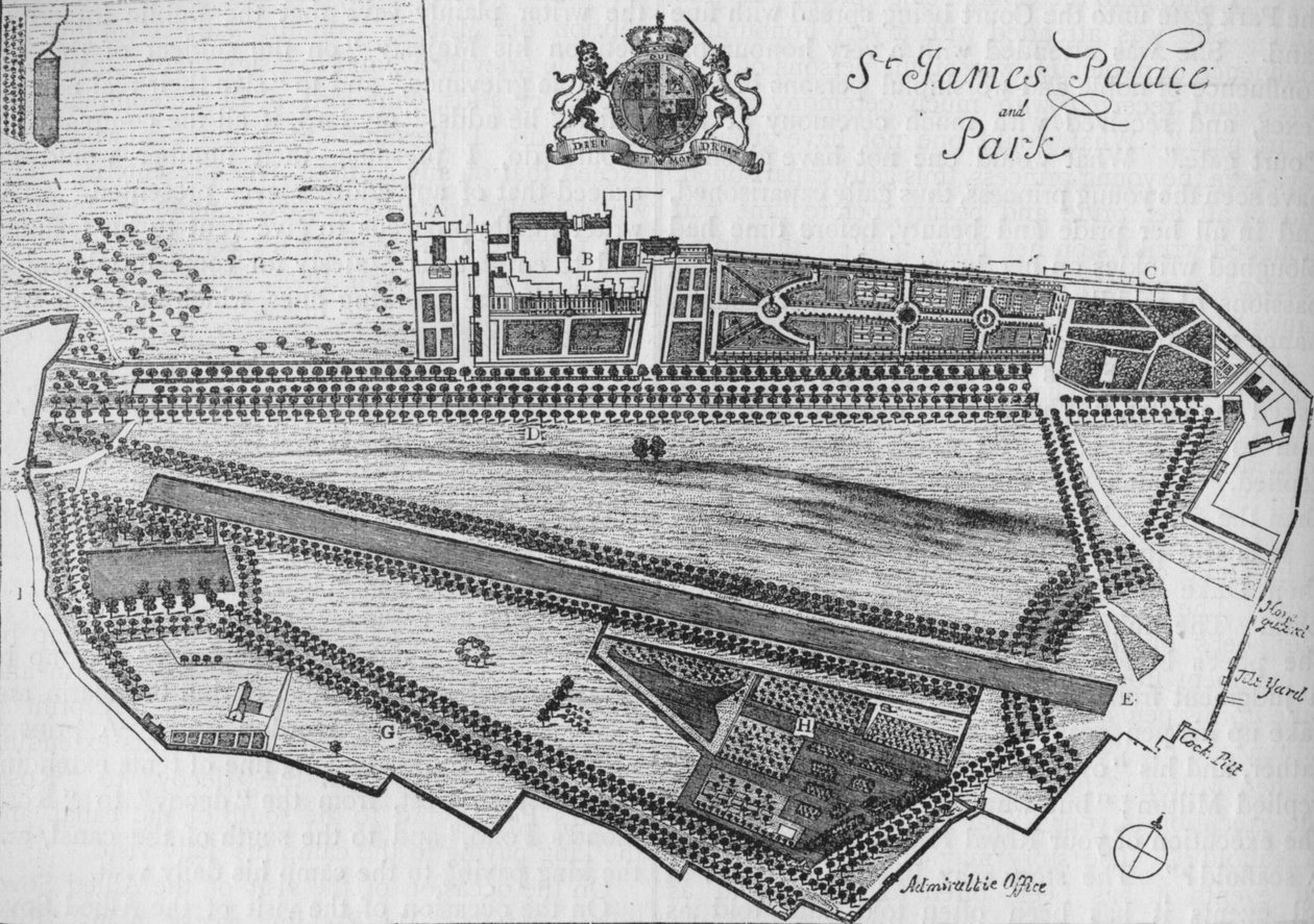 Plano del Palacio de St James y el Parque en la época de Carlos II, c1700 de Unbekannt