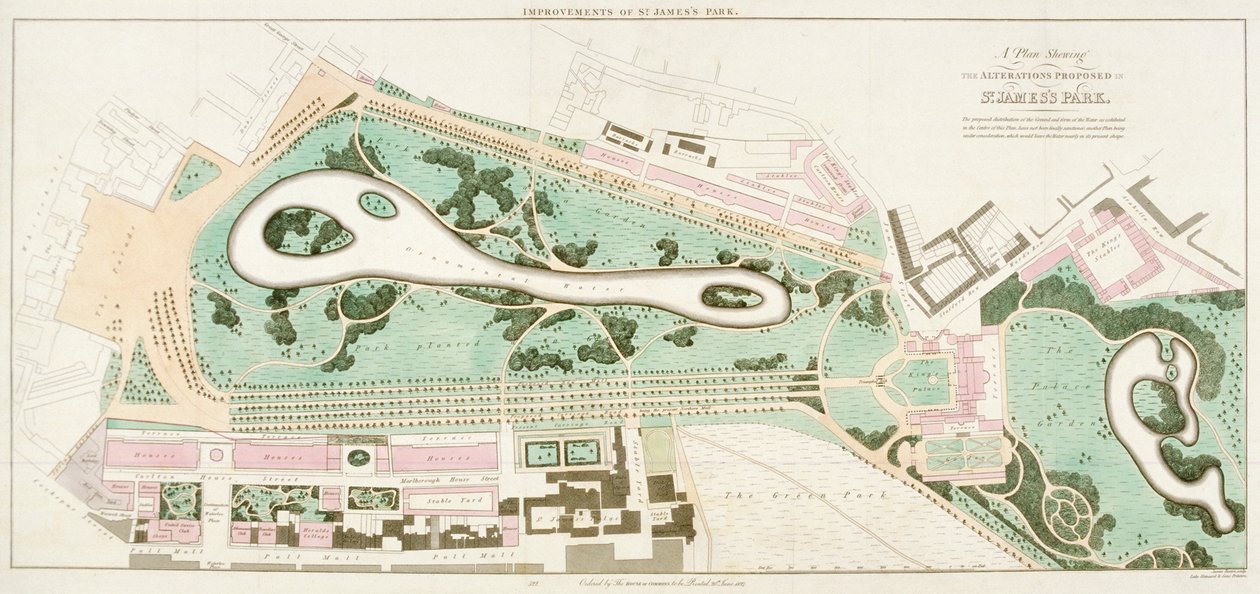 Plano del Parque de St James, Westminster, Londres, 1710 de Unbekannt