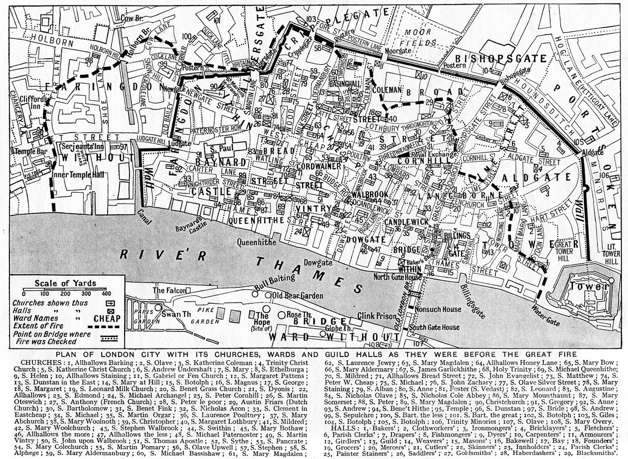 Plano de la Ciudad de Londres mostrando iglesias, barrios y gremios, 1926-1927 de Unbekannt