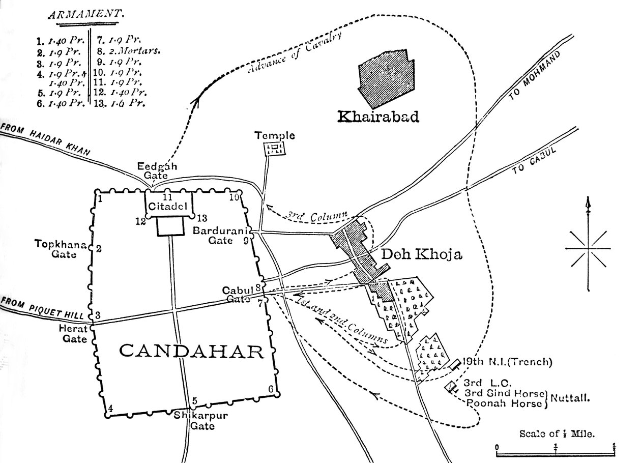 Plano de la salida de Candahar, 16 de agosto de 1880, c1880 de Unbekannt