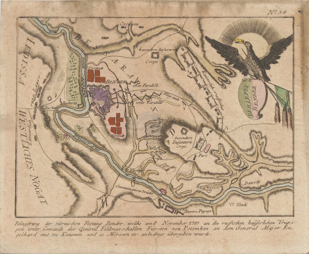 Plano del sitio de la fortaleza turca de Bender por el ejército ruso en noviembre de 1789 de Unbekannt