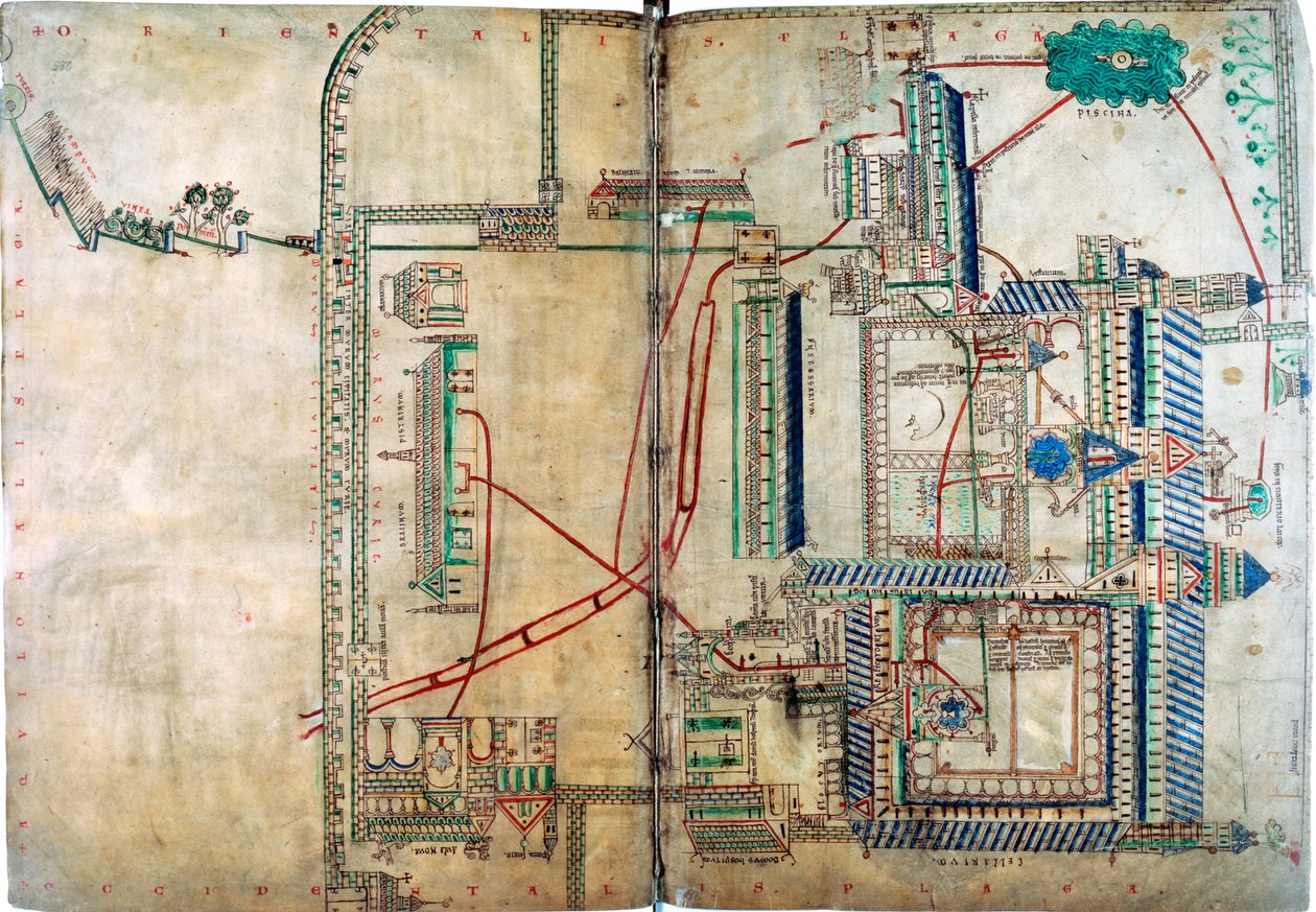 Plano del sistema de suministro de agua a la Catedral de Canterbury, c1150 de Unbekannt