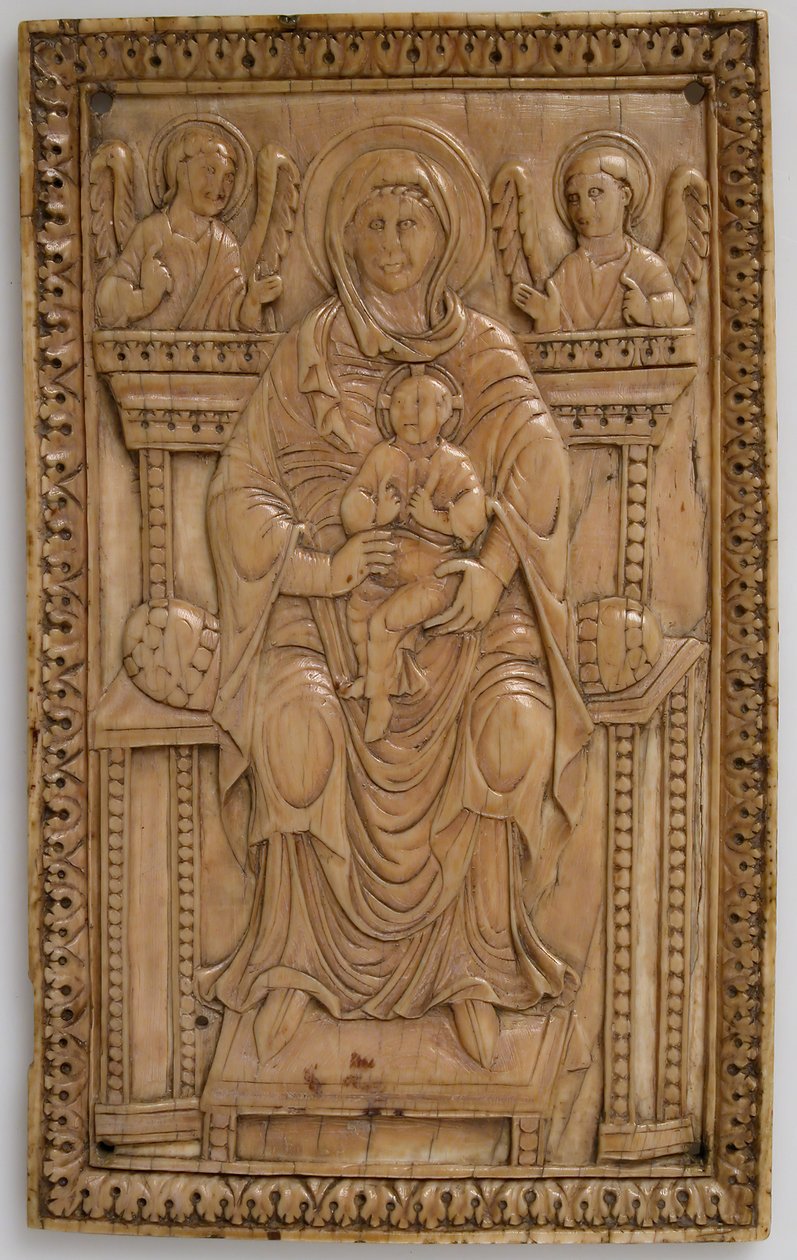 Placa con Virgen entronizada y Niño, Carolingio, 850-875 de Unbekannt