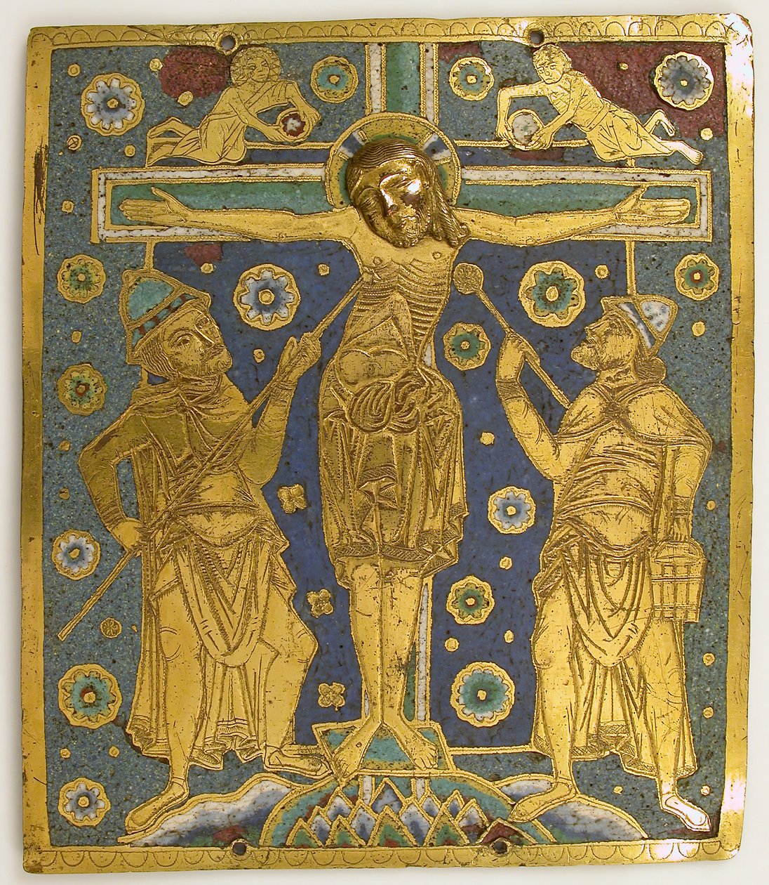 Placa con la Crucifixión entre Longinus y Stephaton y Personificaciones... de Unbekannt