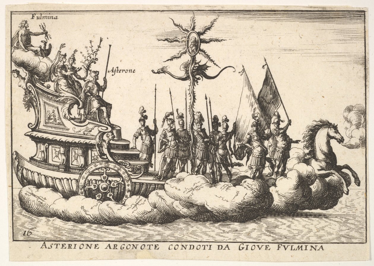 Placa 16: El argonauta Asterion guiado por una figura joven de relámpago, 1664 de Unbekannt