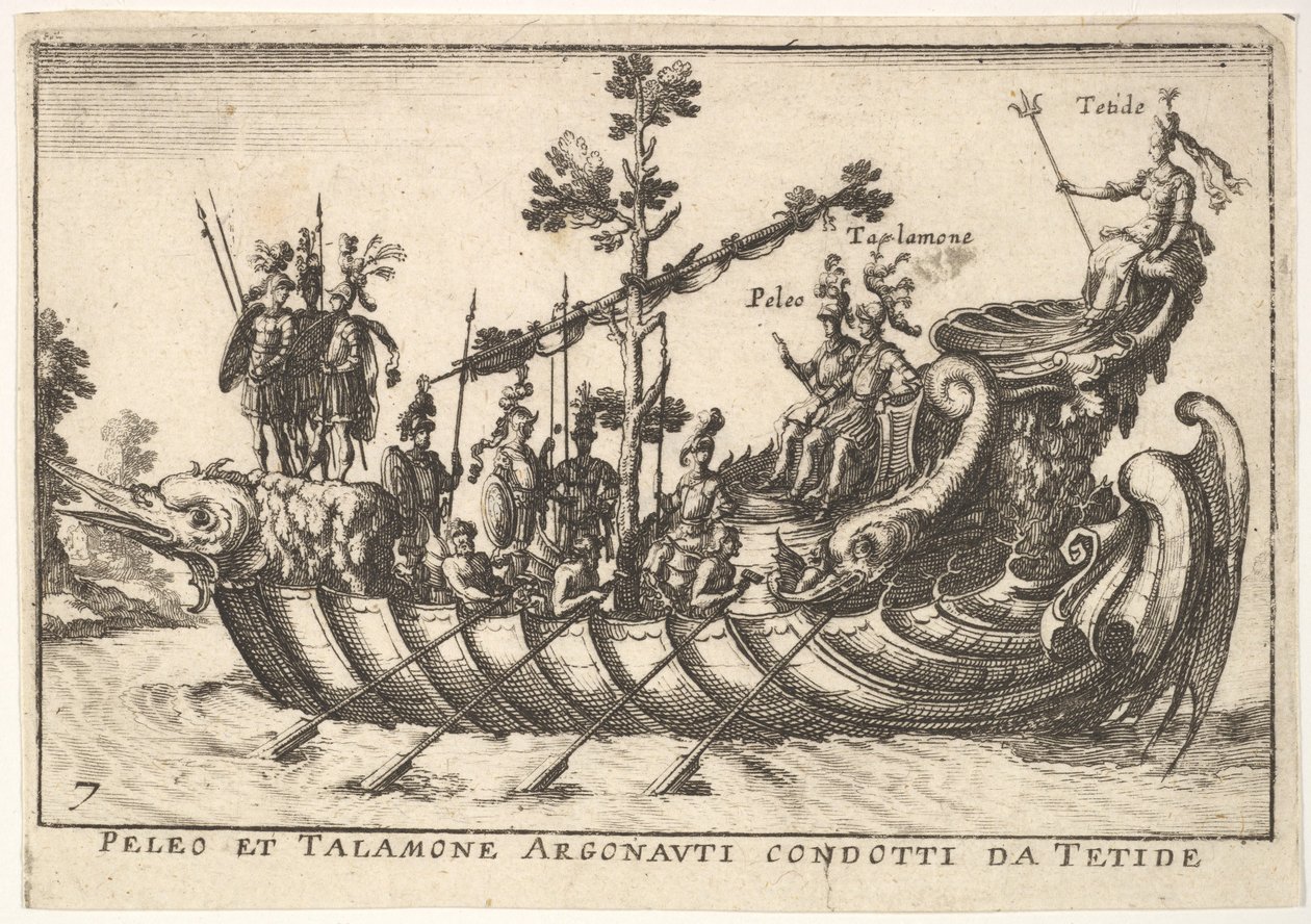 Placa 7: Peleo y Talamone Argonauti conducidos por Tetis, del magnífico desfile en t..., 1664 de Unbekannt