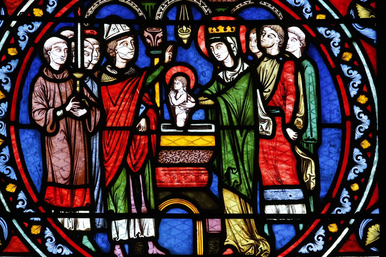 Iglesia colegiata de Poissy. Vidriera. Bautismo de San Luis, Poissy, Francia de Unbekannt