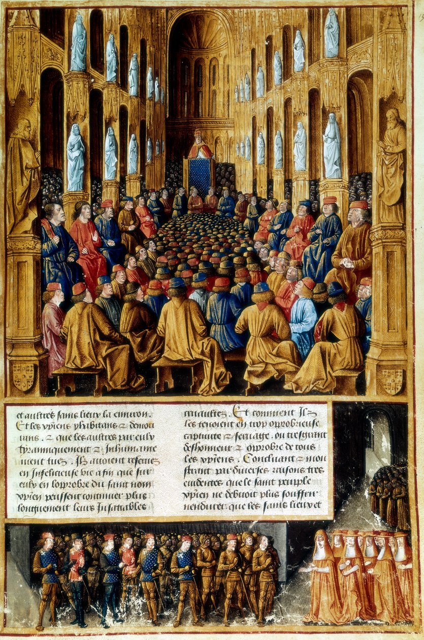 El Papa Urbano II presidiendo el Concilio de Clermont, Francia, 1095 c1490 de Unbekannt