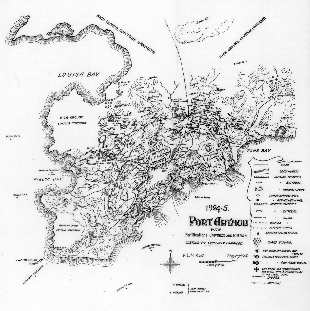 Puerto Arturo, Manchuria, mostrando fortificaciones japonesas y rusas, Guerra Ruso-Japonesa de Unbekannt