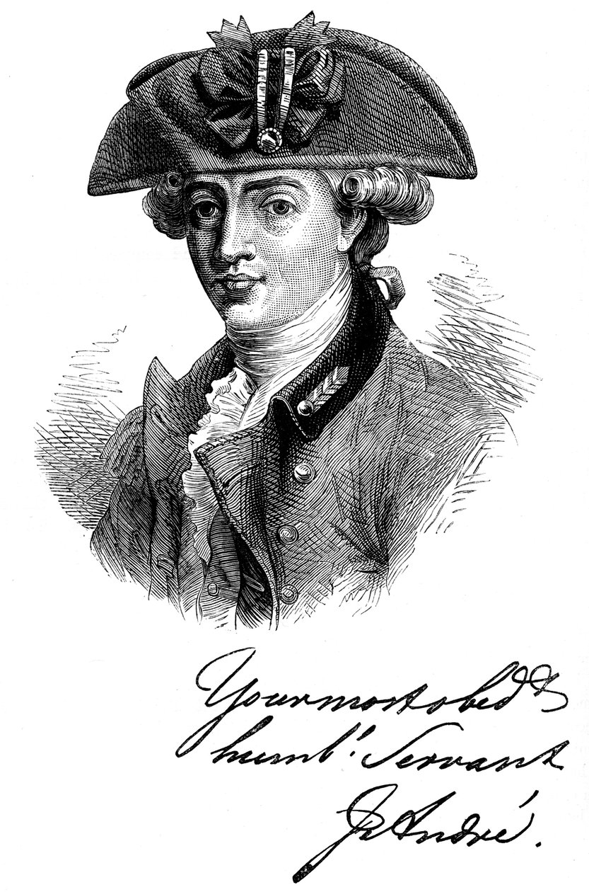 Retrato y autógrafo del Mayor John Andre, soldado y espía británico del siglo XVIII, c1880 de Unbekannt
