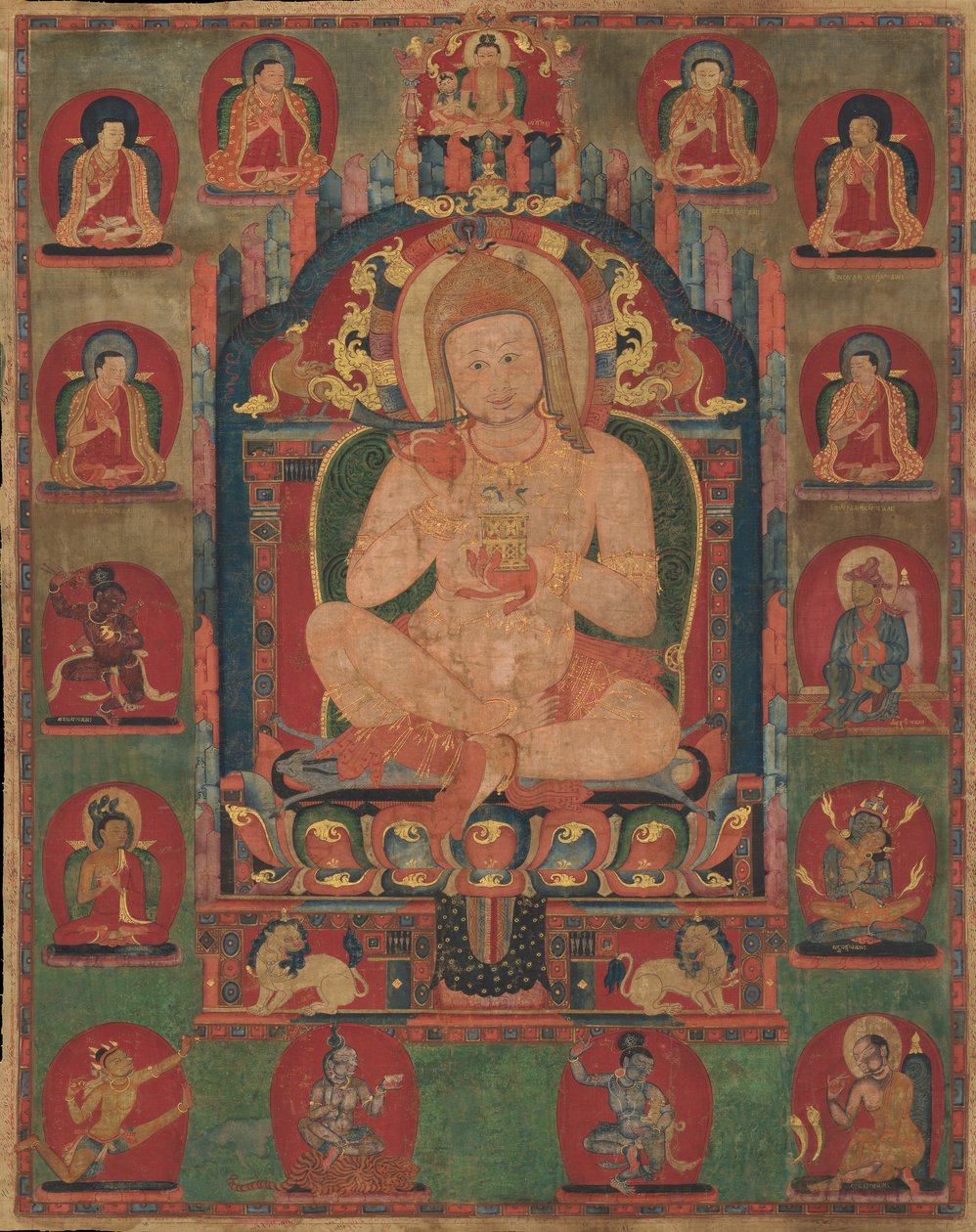 Retrato de Jnanatapa atendido por lamas y mahasiddhas, ca. 1350 de Unbekannt