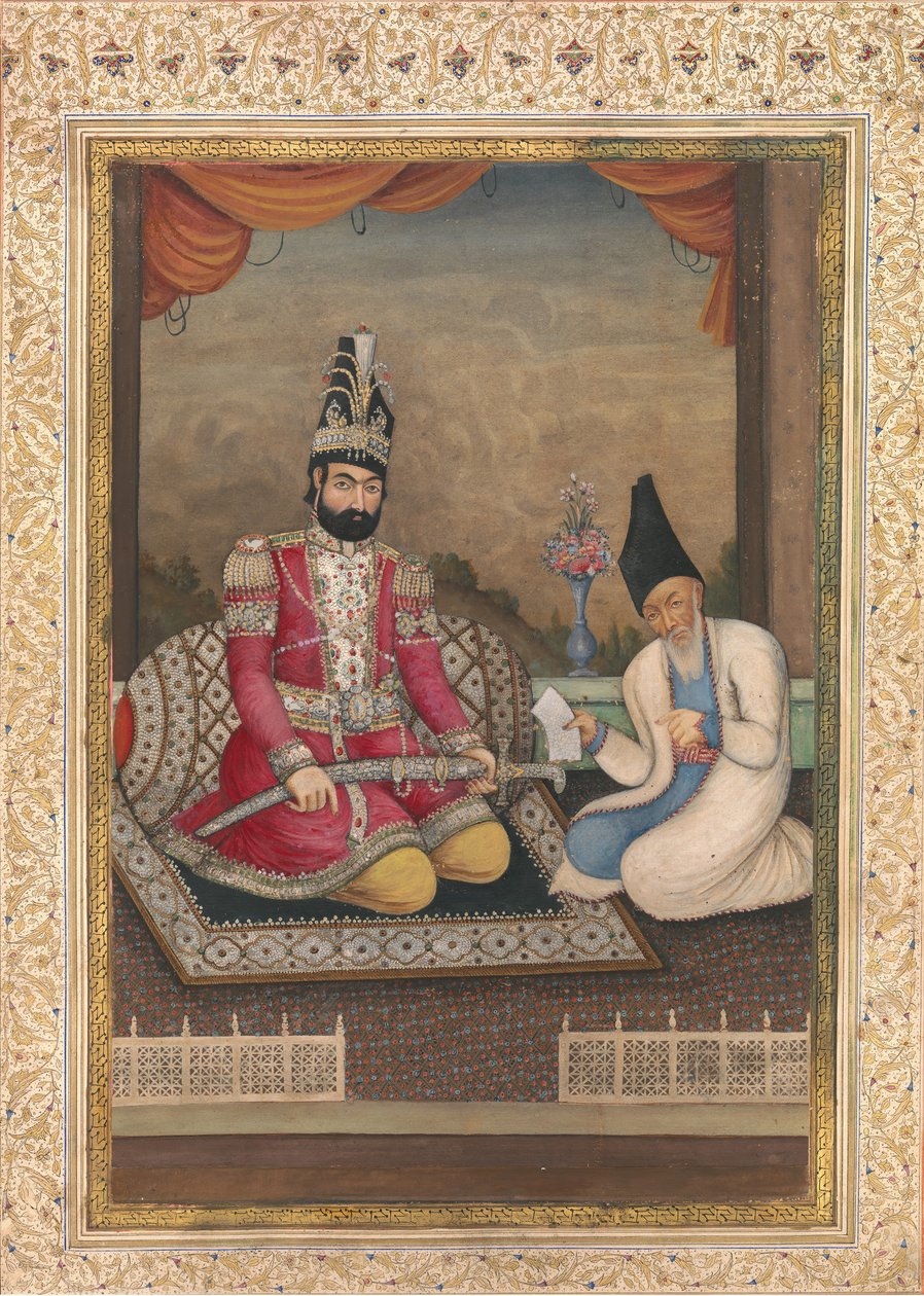 Retrato de Muhammad Shah Qajar y su visir Haj Mirza Aghasi, segundo cuarto del siglo XIX de Unbekannt
