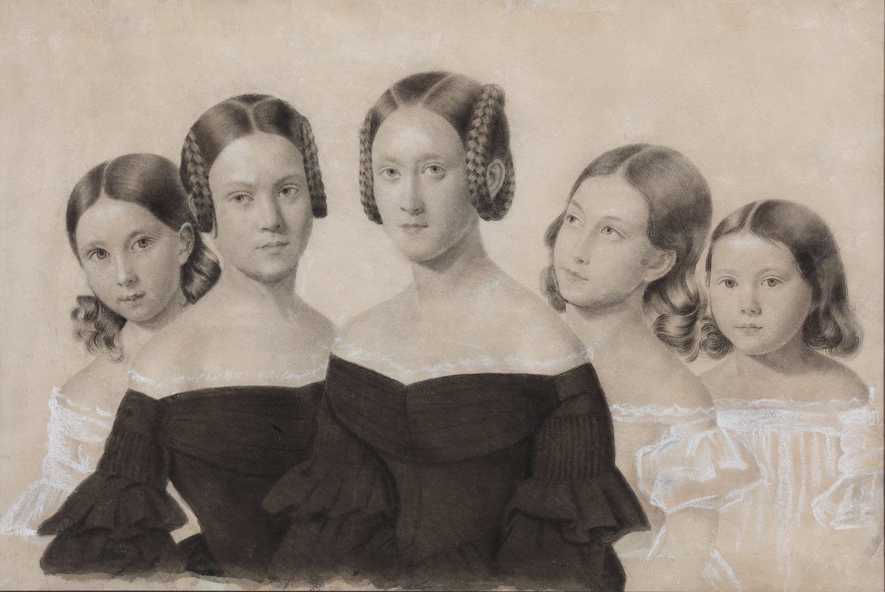 Retrato de las hermanas Yelisaveta, María, Praskovya, Alexandra y Anna Dyakov, finales de 1830s de Unbekannt