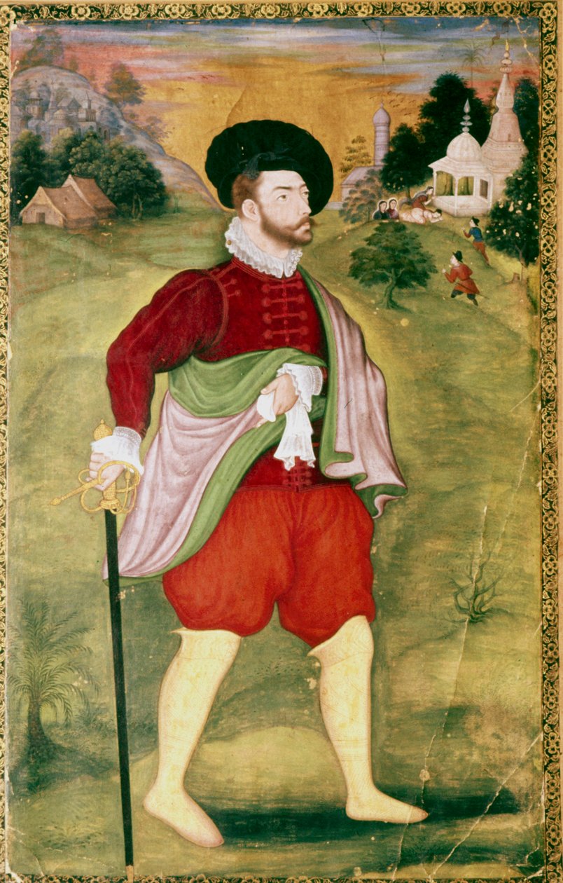 Retrato de un europeo, Escuela Mughal, Período de Akbar, finales del siglo XVI de Unbekannt