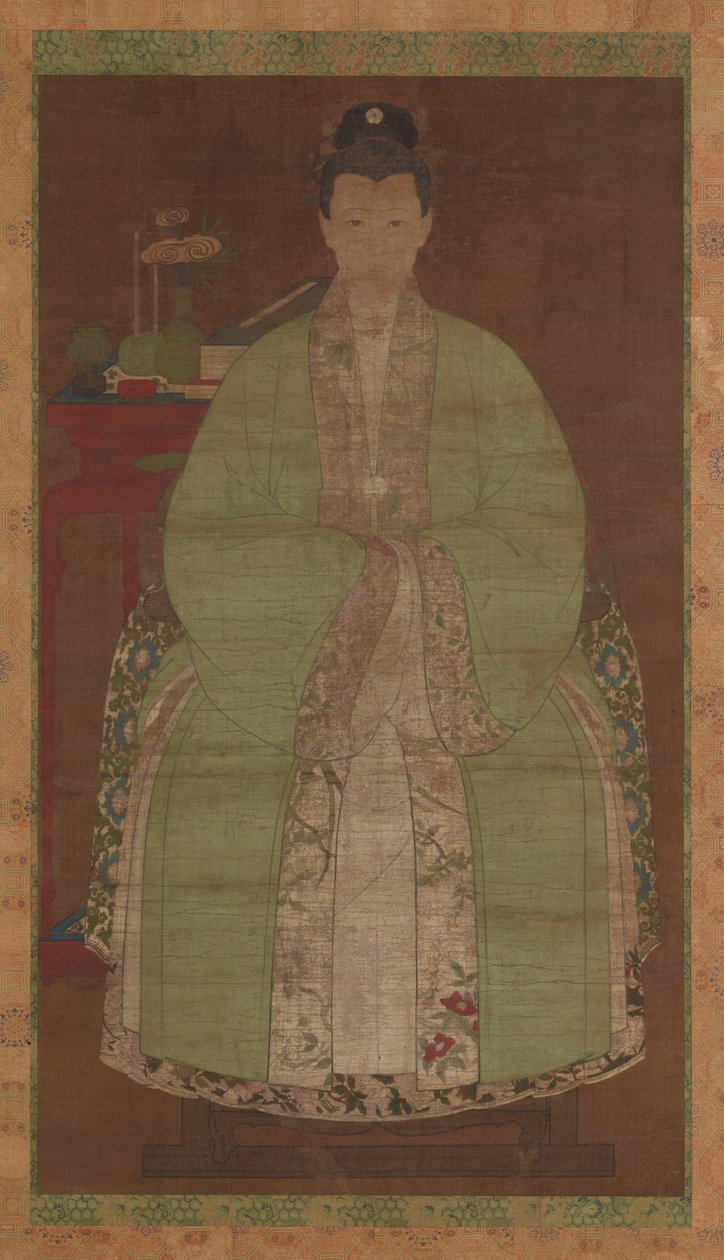 Retrato de una mujer de verde, posiblemente dinastía Ming, siglo XVII de Unbekannt