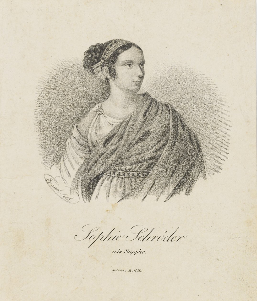 Retrato de la cantante y actriz Sophie Schröder 1781-1868 como Safo, 1833 de Unbekannt