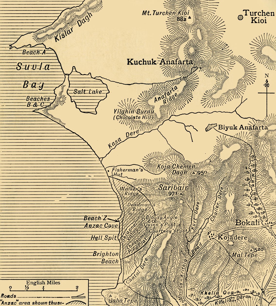 Posiciones de las fuerzas ANZAC en la península de Gallipoli en Turquía, Primera Guerra Mundial, julio de 1915 de Unbekannt