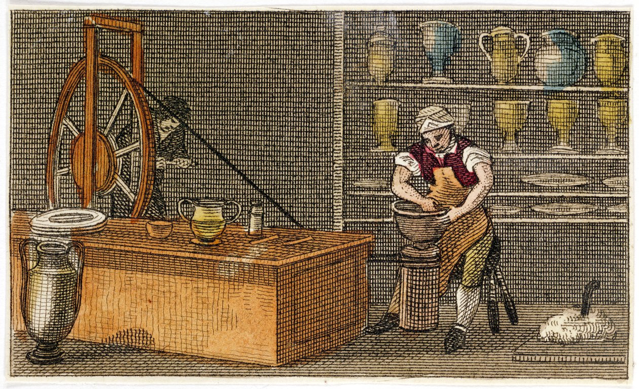 Alfarero trabajando en la fábrica de Wedgwood en Etruria, Hanley, Staffordshire, c1830 de Unbekannt