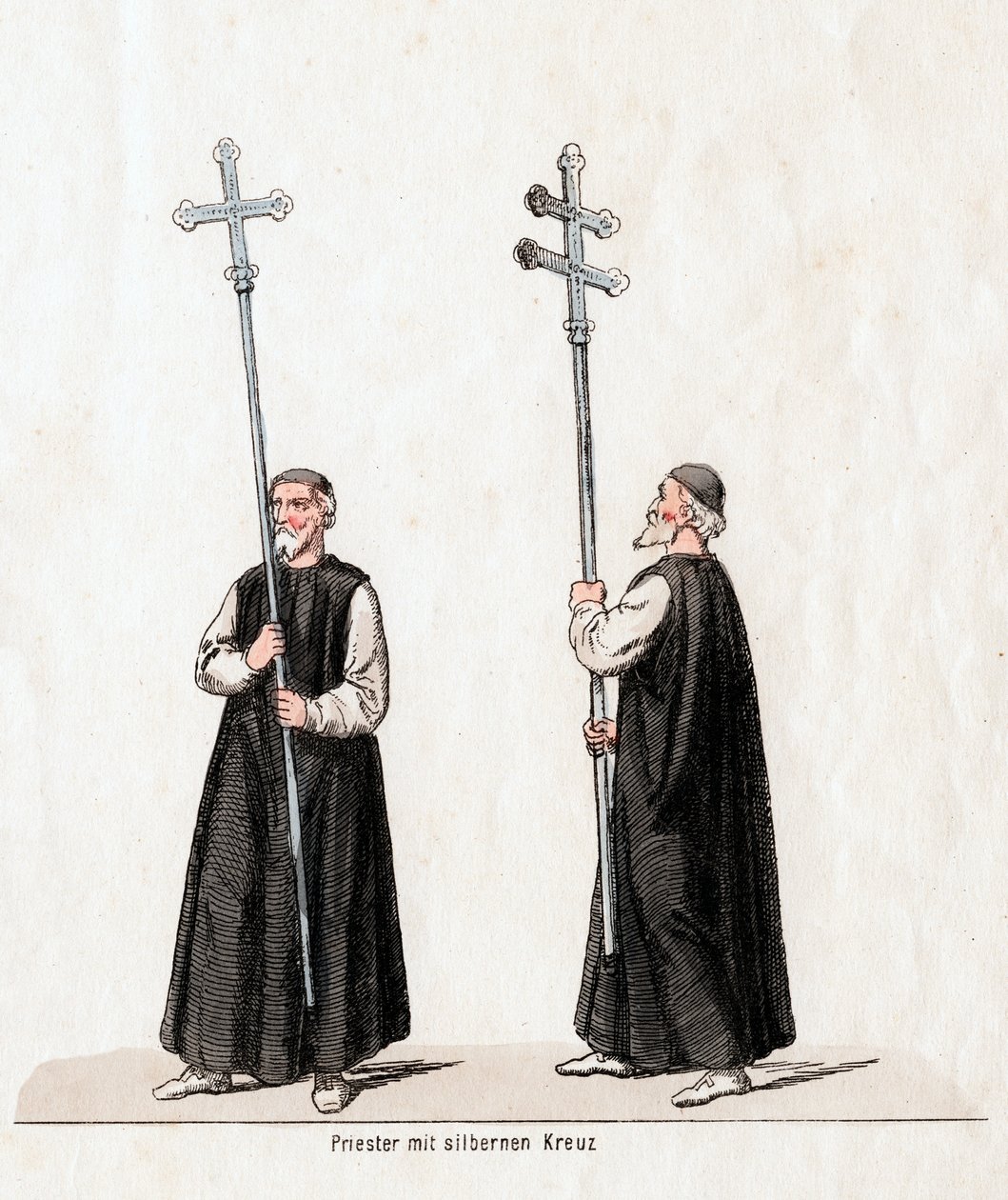 Sacerdote con cruz de plata, diseño de vestuario para la obra de Shakespeare, Enrique VIII, siglo XIX de Unbekannt