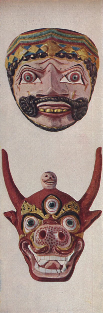 Culturas primitivas en máscaras rituales y festivas - Máscara festiva y máscara de cara de vaca, c1935 de Unbekannt