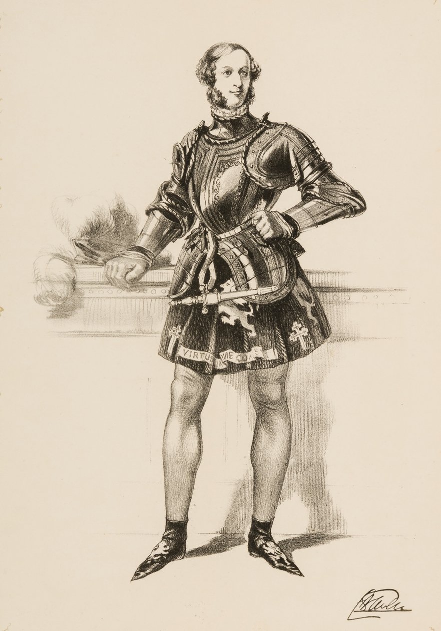 Impresión de William 2º Conde de Craven con el traje usado en el Torneo de Eglinton 1839 de Unbekannt