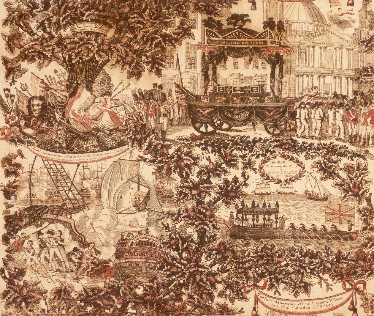 Panel de lino impreso que representa el cortejo fúnebre de Lord Viscount Nelson, 1806 de Unbekannt
