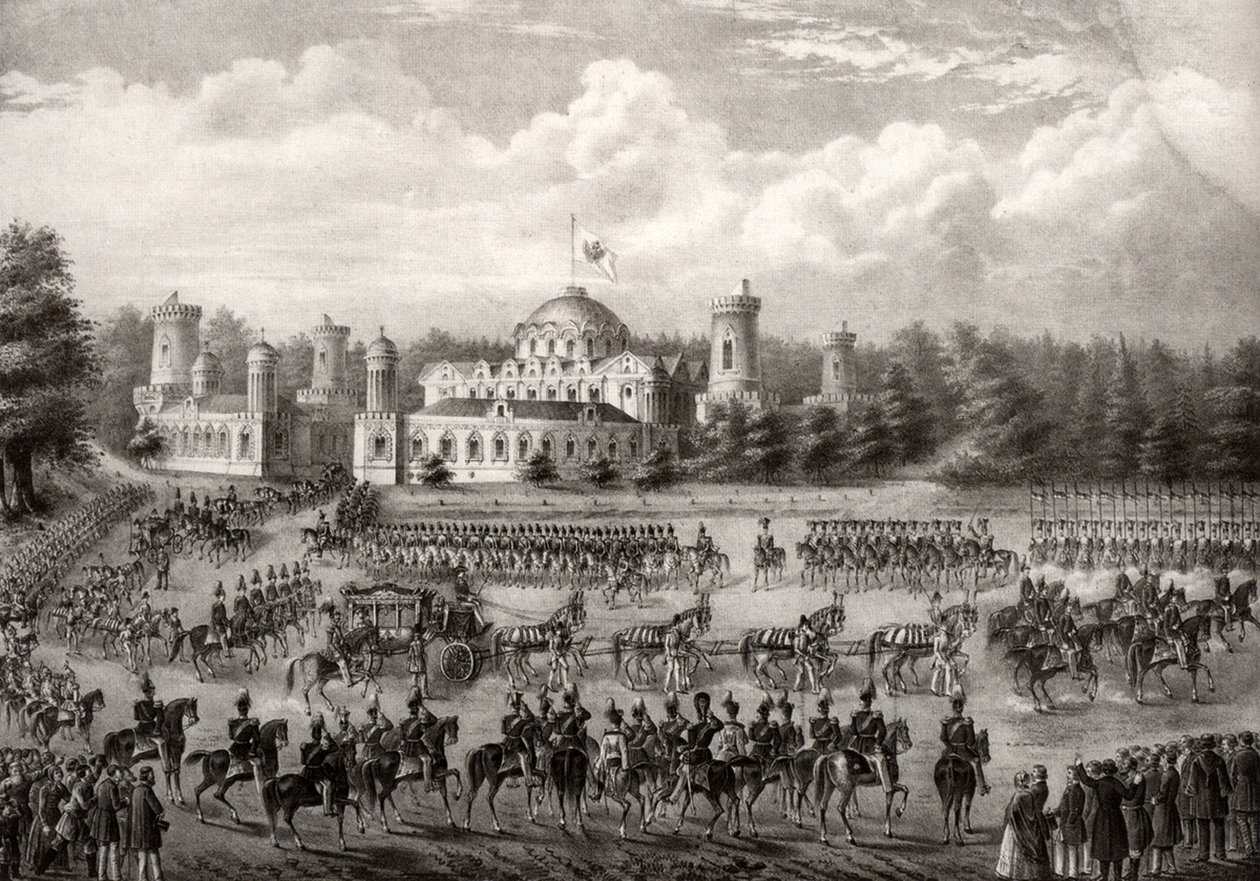 Procesión del Zar Nicolás I en la Catedral de la Dormición desde el Palacio Petrovsky durante su coronación en 1825, 1826 de Unbekannt
