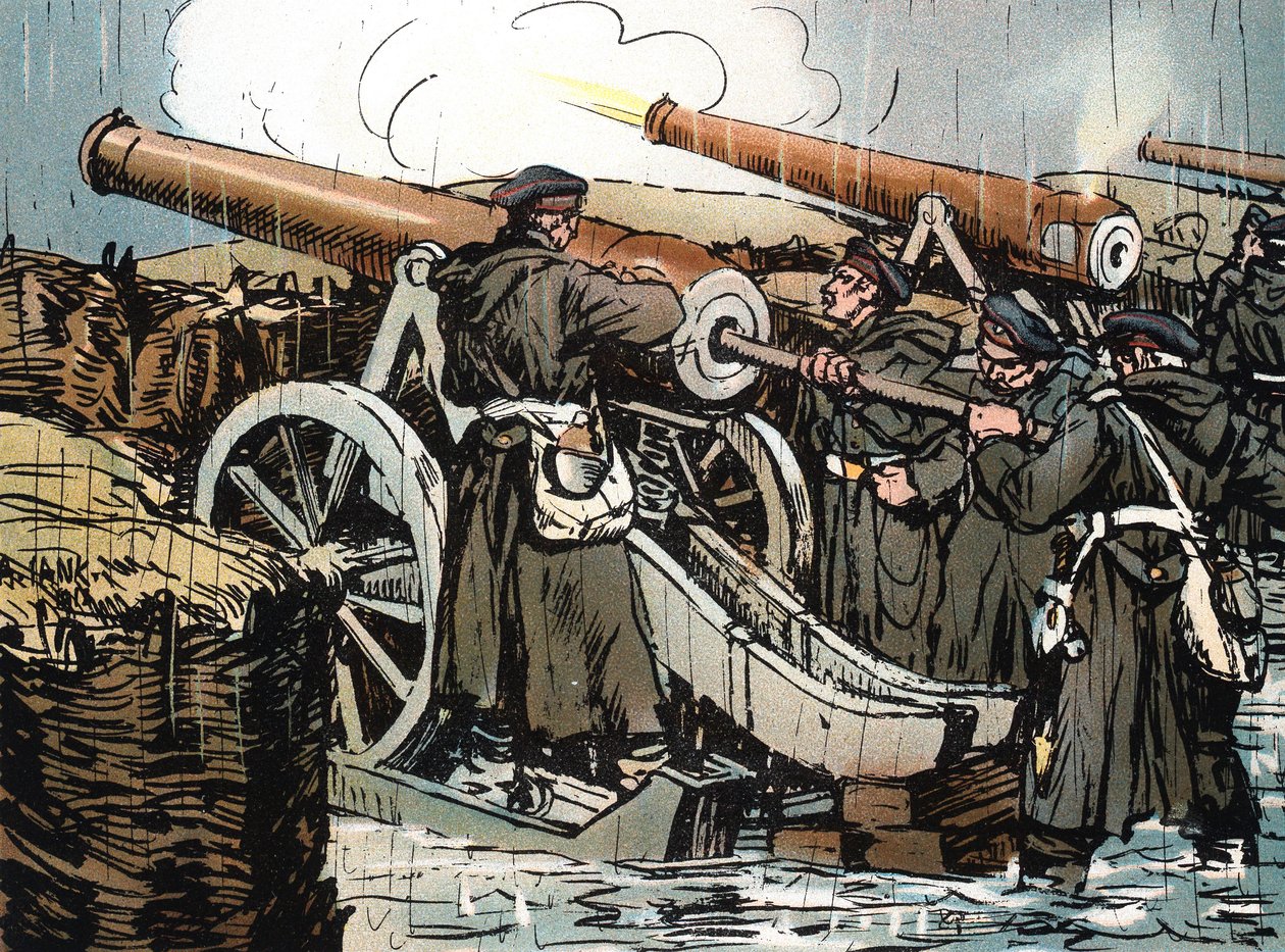 Batería de artillería prusiana en acción, Guerra Franco-Prusiana, 1870-1871 de Unbekannt