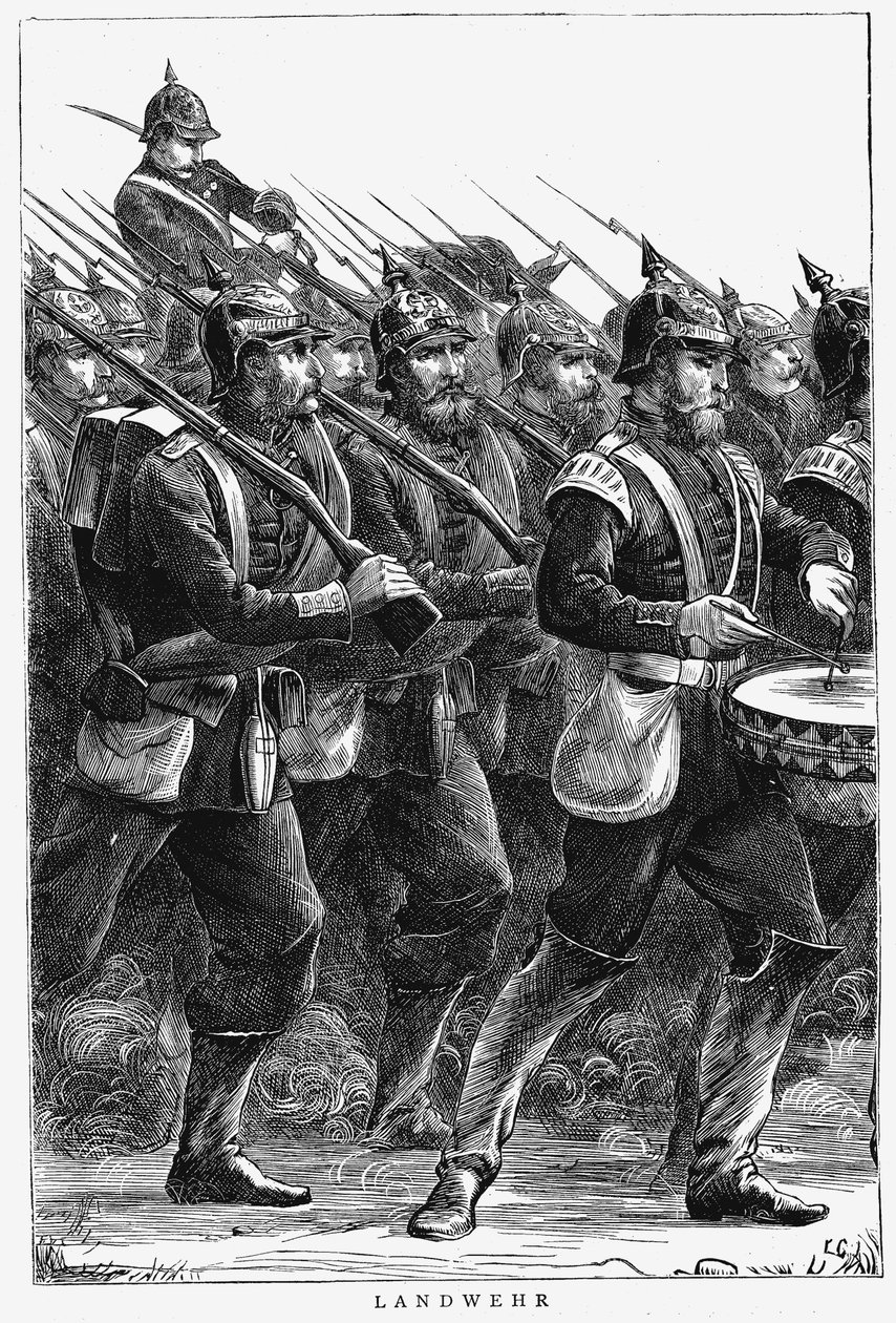 Soldados prusianos en marcha, Guerra Franco-Prusiana, septiembre 1870 de Unbekannt