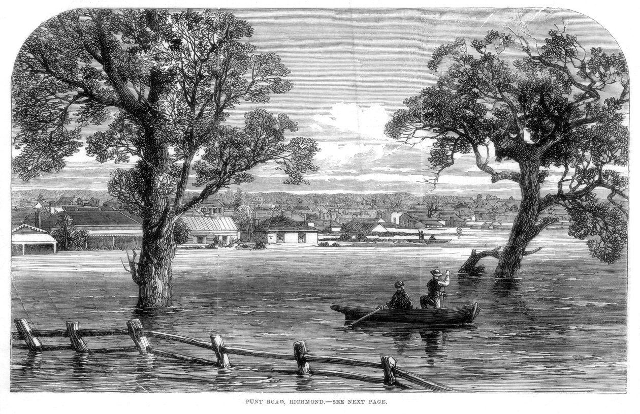 Punt Road, Richmond - Inundaciones en Melbourne, Australia, 1864 de Unbekannt