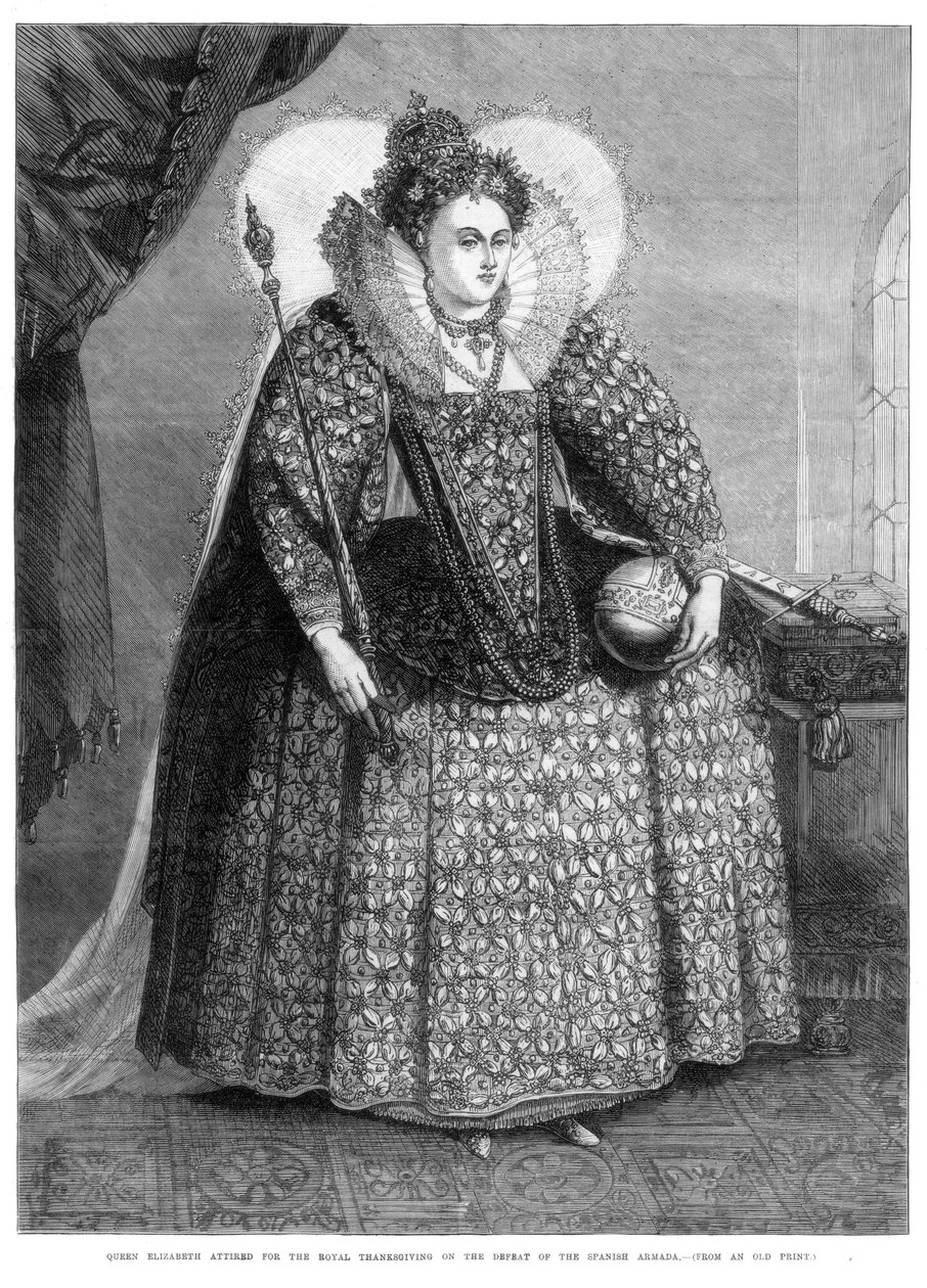 La reina Isabel vestida para el agradecimiento real por la derrota de la Armada Española, 1872 de Unbekannt