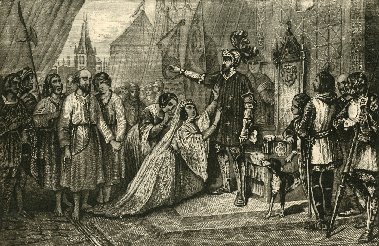 La reina Filipa intercediendo por los ciudadanos de Calais, 1347, 1890 de Unbekannt