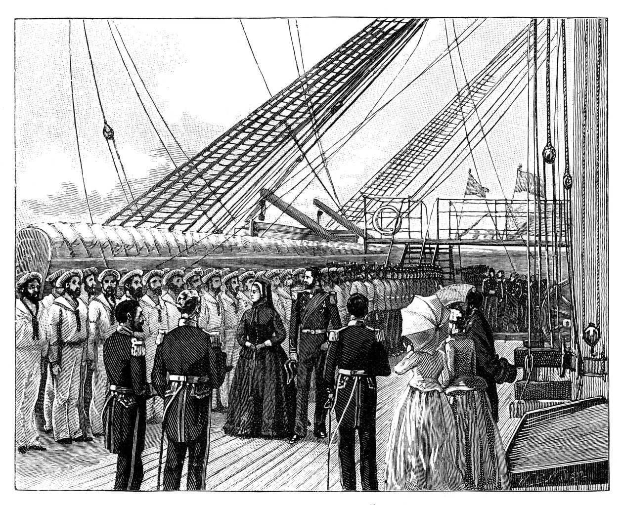 La Reina Victoria inspeccionando el HMS Galatea, Osborne Bay, c1860s de Unbekannt