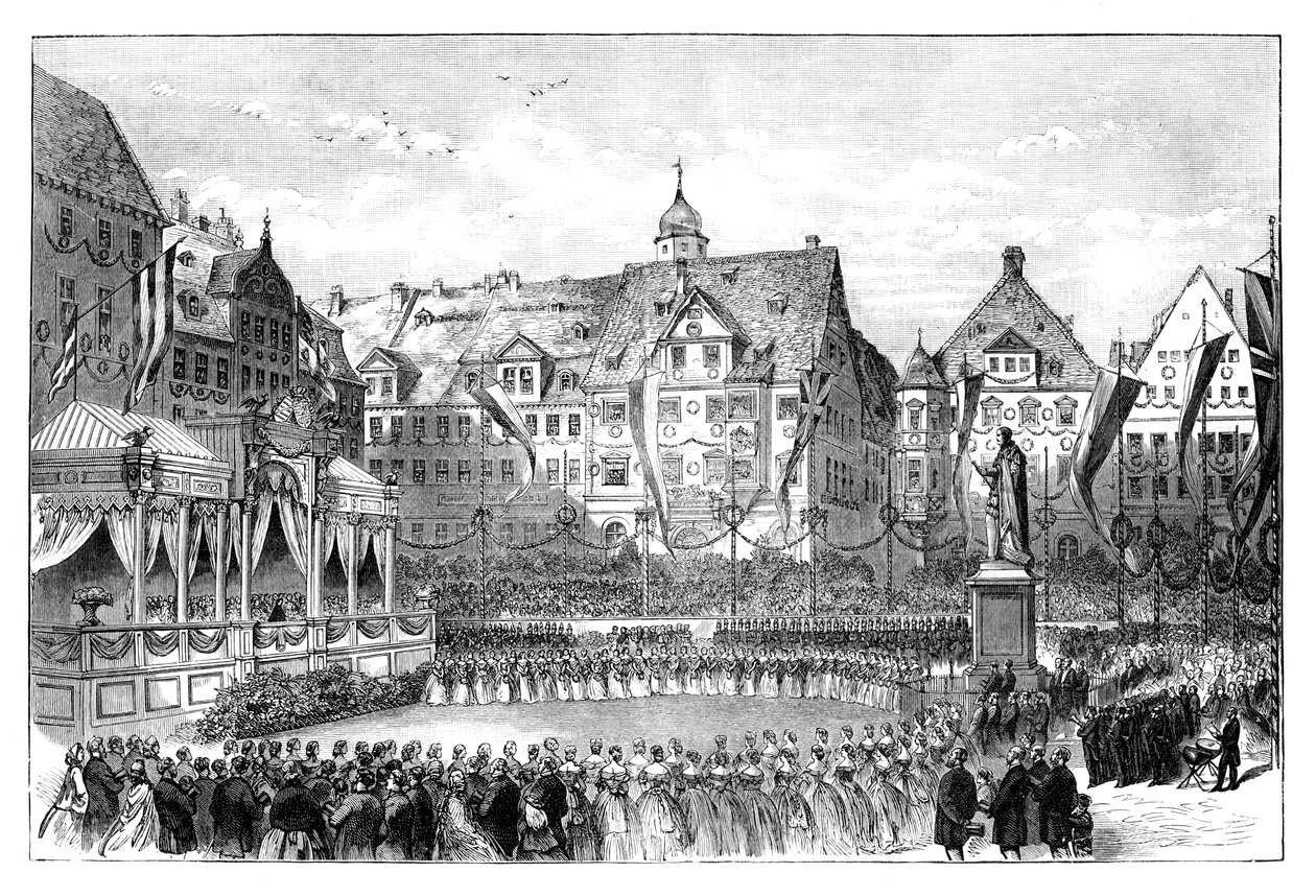 La Reina Victoria desvelando una estatua del Príncipe Alberto, Coburgo, Alemania, 1865 de Unbekannt