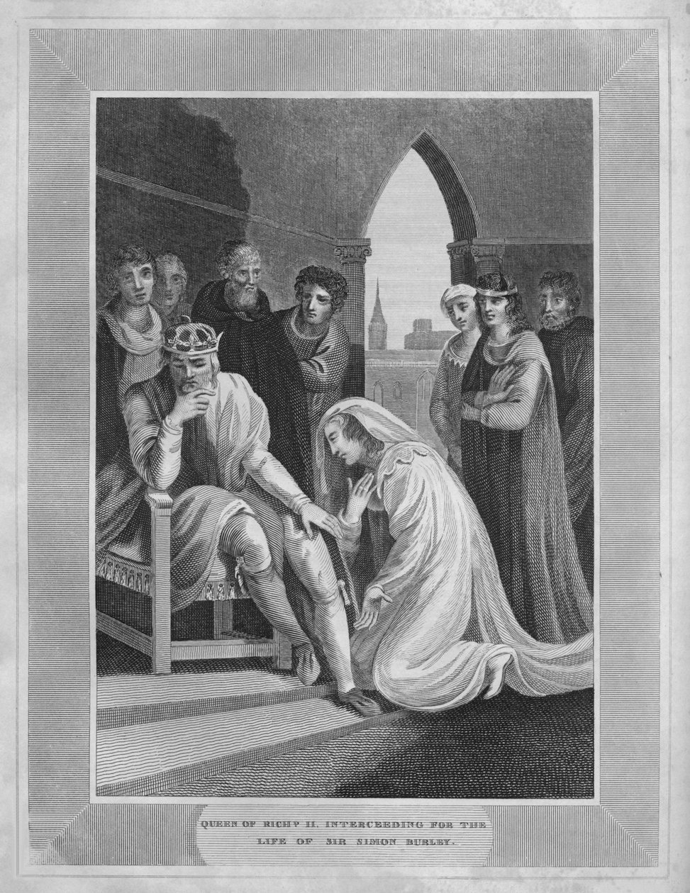 Reina de Ricardo II. Intercediendo por la vida de Sir Simon Burley, 1838 de Unbekannt