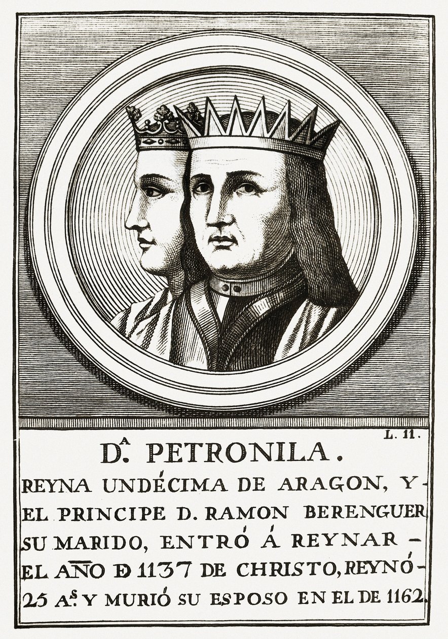 Raimundo Berenguer IV de Barcelona y Petronila Reina de Aragón, grabado de Unbekannt