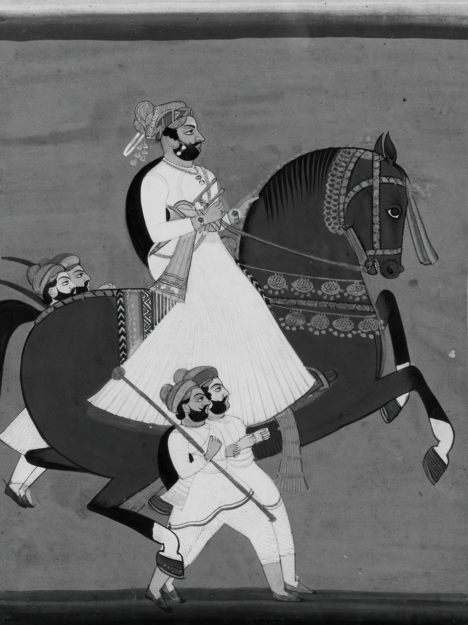 Raja a caballo acompañado por sus asistentes favoritos, finales del siglo XIX-principios del siglo XX de Unbekannt